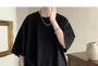 Elbow-Sleeve Crew Neck Plain Ribbed Oversized T-Shirt