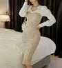 Mock Two-Piece Long-Sleeve Double-Breasted Midi Bodycon Dress