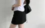 Sleeveless V-Neck Striped Button-Up Shirt / High Rise Mini Pencil Skirt