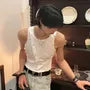 Round Neck Plain Panel Button Tank Top