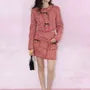 Plaid Fringed Trim Cropped Jacket / High Rise Mini Pencil Skirt