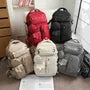 Set: Plain Multi-Pocket Fabric Backpack + Coin Purse