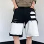 Mid Rise Distressed Panel Denim Shorts