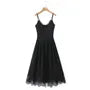 Spaghetti Strap V-Neck Lace Midi A-Line Dress