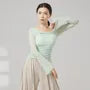 Long-Sleeve Square Neck Plain Ruched Dance T-Shirt