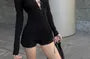Long-Sleeve V-Neck Cutout Lace-Up Plain Romper