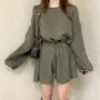 Long-Sleeve Crewneck Knit Wide Leg Romper