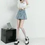 Mid Waist Denim Mini Pleated Skort