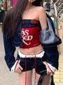 Low Rise Contrast Trim Frayed Denim Shorts