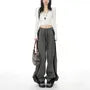 Drawstring Waist Two Tone Wide Leg Pants
