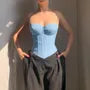 Plain Denim Crop Corset Tube Top