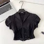 Short-Sleeve Lace Corset Crop Shirt
