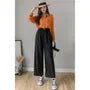 Elastic Waist Plain Cropped Wide Leg Pants