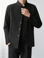 Plain Stand Collar Button-Up Blazer