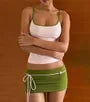 Scoop Neck Contrast-Trim Slim-FIt Camisole Top / Low Waist Tie-Waist Mini Pencil Skirt