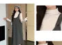 Maternity Long Sleeve Mock Neck Plain Top / Dotted Midi A-Line Overall Dress / Set