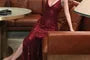 Spaghetti Strap Sequined A-Line Evening Gown