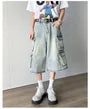 Mid Waist Washed Wide Leg Cargo Jorts
