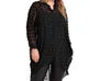 Long-Sleeve V-Neck Dotted Mesh High Low Tunic Blouse