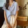 Short-Sleeve Button-Up V-Neck Shirt