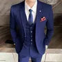 Set: Notch Lapel Single-Breasted Plain Blazer + Mid Rise Cropped Straight Leg Dress Pants + V-Neck Vest