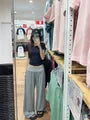 Short-Sleeve Crew Neck Crop Slim Fit T-Shirt / Mid Rise Baggy Pants