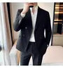 Peak Lapel Plain Double Breasted Blazer / Mid Rise Cropped Tapered Dress Pants / Set