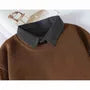 Mock Two-Piece Collared Contrast Stitching Sweatshirt