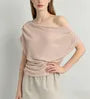 Short Sleeve Cold Shoulder Plain Ruched Slim-Fit Top
