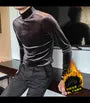 Long-Sleeve Mock Neck Plain Velvet Slim Fit T-Shirt
