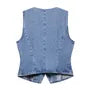Round Neck Washed Button Denim Vest / High Waist Wide Leg Jeans