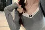 Long Sleeve Square-Neck Lace-Trim Accent Slim-Fit Top