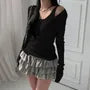 Set: Long-Sleeve Scoop Neck Plain Ribbed T-Shirt + Tank Top