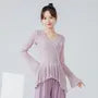 Long-Sleeve V-Neck Plain Ruffle Trim Dance Top