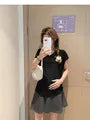 Maternity Cap Sleeve V-Neck Plain T-Shirt / Elastic Waist Plain Mini A-Line Skort