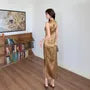 Sleeveless Stand Collar Tie Dye Slit Satin Midi Sheath Qipao