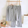 Couple Matching Pajama Set: Long-Sleeve Lapel Collar Plaid Button-Up Top + Pants (Various Designs)