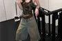 Scoop Neck Camo Print Studded Slim Fit Tank Top / Low Rise Vintage Washed Jorts
