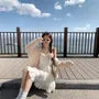 Spaghetti Strap V-Neck Eyelet Lace Panel Frill Trim Tie Front Mini A-Line Dress / Plain Cardigan