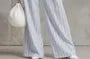 Halter Neck Plain Sheer Tank Top / High Waist Striped Loose-Fit Wide-Leg Pants