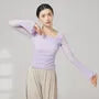 Long-Sleeve Square Neck Plain Ruched Dance T-Shirt