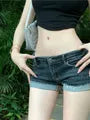 Low Rise Washed Roll Up Hem Denim Shorts