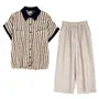 Short-Sleeve Shadow Stripe Shirt / High Waist Wide Leg Pants / Set