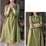 Long-Sleeve Plain Linen Midi A-Line Shirt Dress