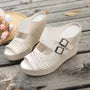 Faux Leather Peep-Toe Platform Wedge Sandals