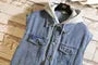 Collared Mock Two-Piece Washed Hooded Button-Up Denim Vest