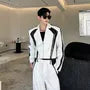 Set: Lapel Collared Two Tone Zip Blazer + Mid Rise Two Tone Straight Leg Dress Pants