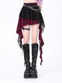 High Waist Tartan Check Lace Panel Asymmetrical Mini A-Line Skirt