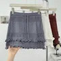 High Waist Plain Crochet Knit Ruffled Hem Mini Pencil Skirt