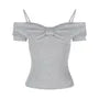 Short-Sleeve Cold-Shoulder Plain Bow Tee